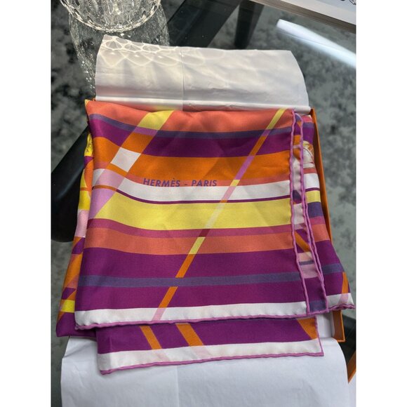 Hermès Paris Multicolor Silk Twill Scarf With Abstract Design